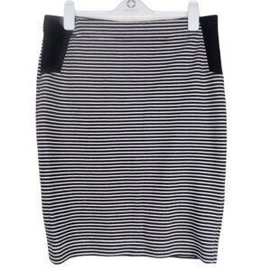 BCBGMAXAZRIA Pencil Skirt Midi Womens L Black White Striped Ribbed Career